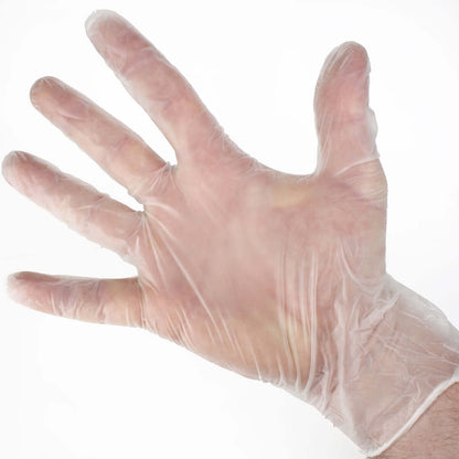 URG-2202 Large Disposable Gloves 2 Pair Per Bag Urgent First Aid being worn on hand