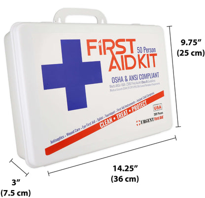 Bulk First Aid Kit, Plastic, 209 Pieces, ANSI B, 50 Person in durable plastic case for easy transport and wall mounting.