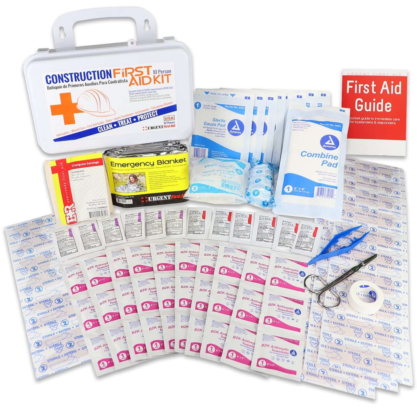internal items of Bilingual OSHA Contractors First Aid Kit for Job Sites up to 10 People – Gasketed Plastic, 97 piece