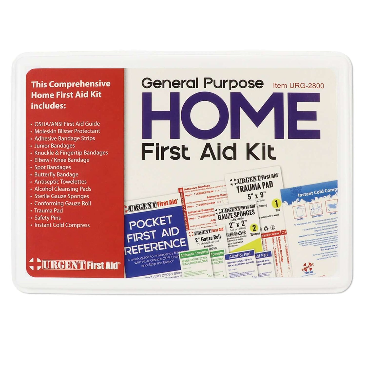 General Purpose Home First Aid Kit for Fundraisers inside a sturdy plastic box with first aid components.