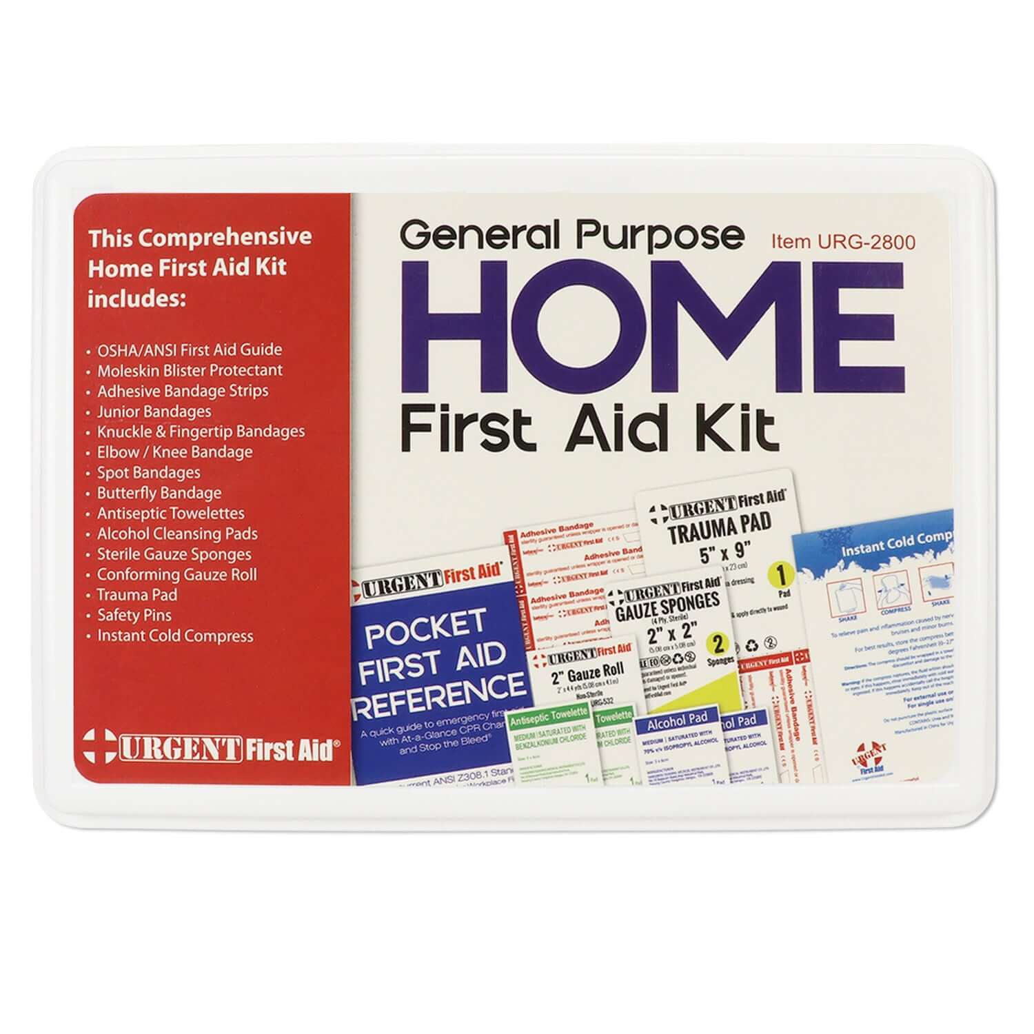 General Purpose Home First Aid Kit for Fundraisers inside a sturdy plastic box with first aid components.