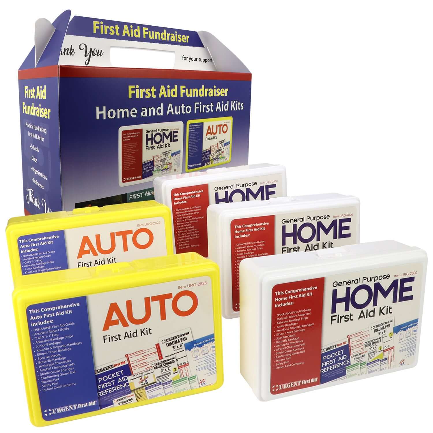 first aid kit package for fundraiser with cardboard carrying and display case