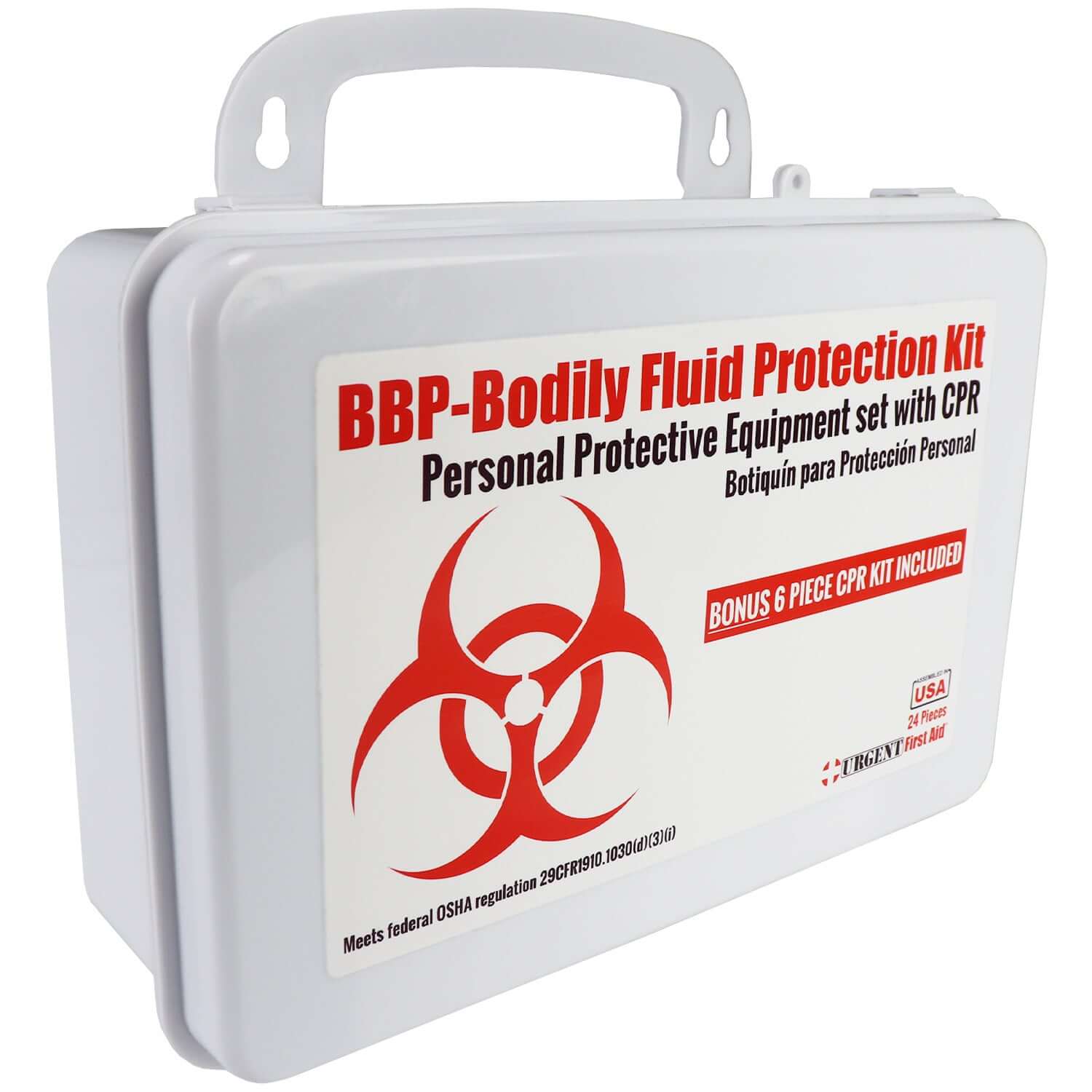 BBP / Bodily Fluid Protection Kit with Bonus 6 piece CPR kit for additional Rescuer Protection, OSHA compliant personal protective equipment.
