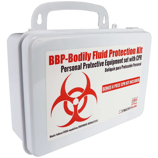 BBP / Bodily Fluid Protection Kit with Bonus 6 piece CPR kit for additional Rescuer Protection, OSHA compliant personal protective equipment.