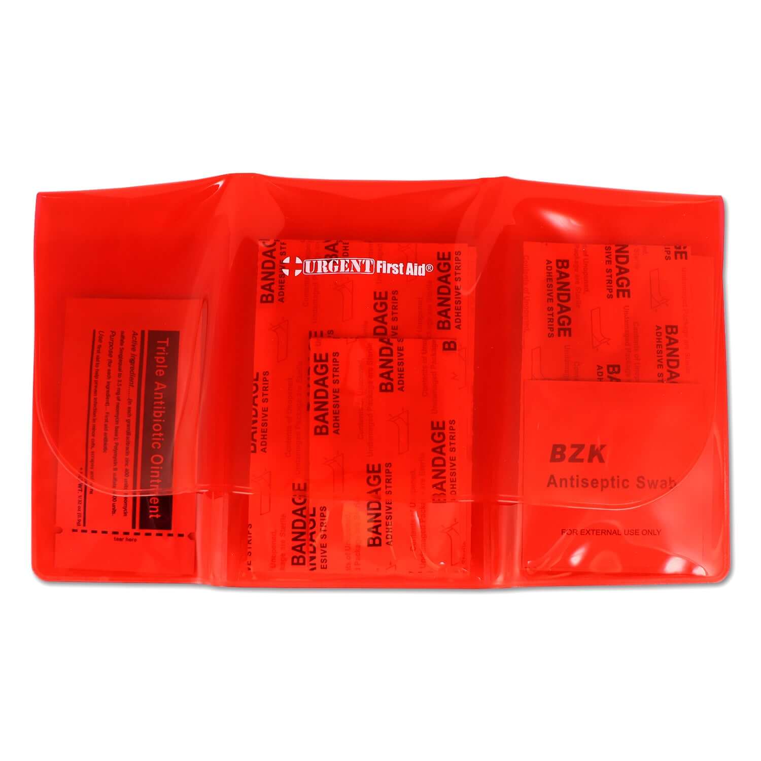 Mini Folding Waterproof First Aid Pack Red 18 Pieces small folding first aid kit with red case angled view for travel and car use.