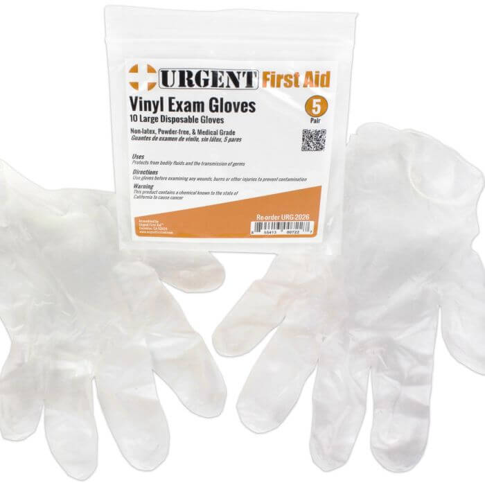 Large Disposable Gloves in a pack, 5 Pair per Bag, designed for medical use and protection from germs.