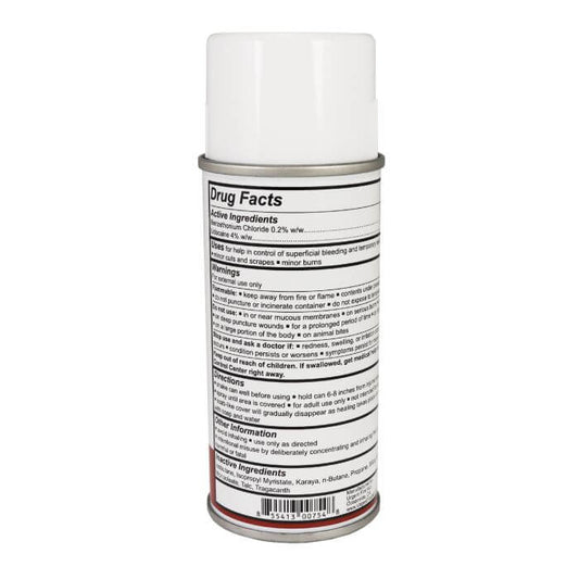 instant blood clotting spray back of can