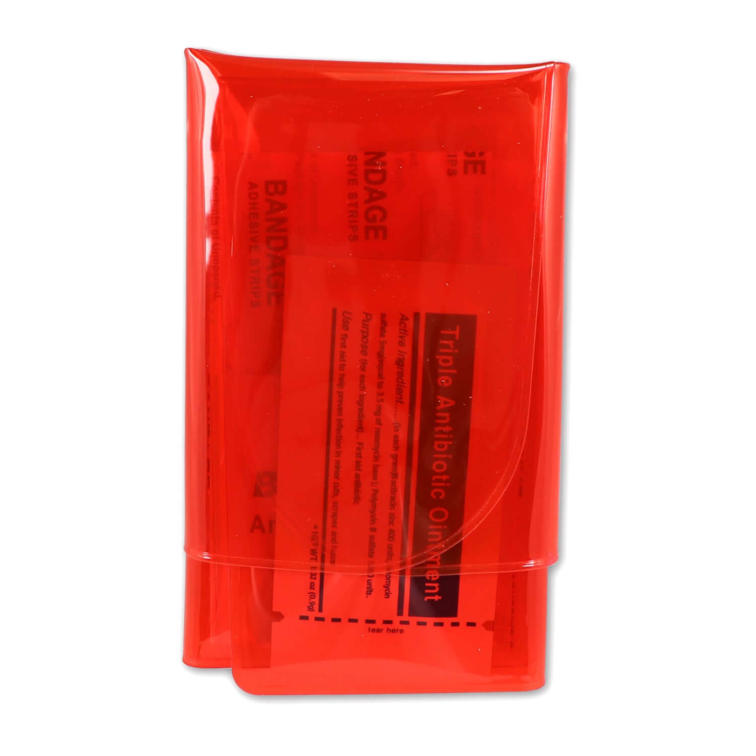 Mini Folding First Aid Pack Red 18 Pieces lightweight folding first aid kit back view with red case design for car and outdoor safety.