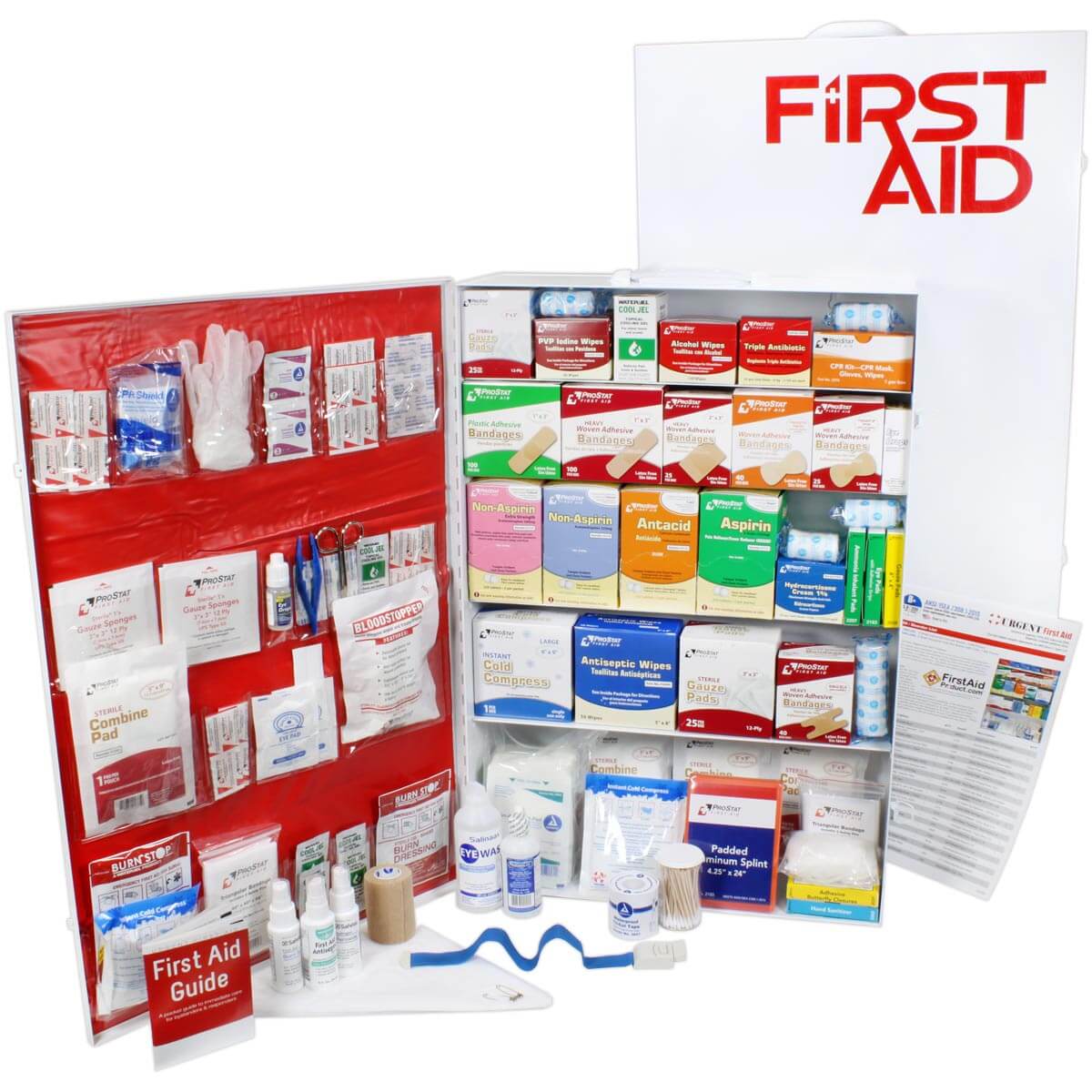 URG-249L 5 Shelf Industrial ANSI B+ First Aid Station with Door Pockets inside of kit with door open