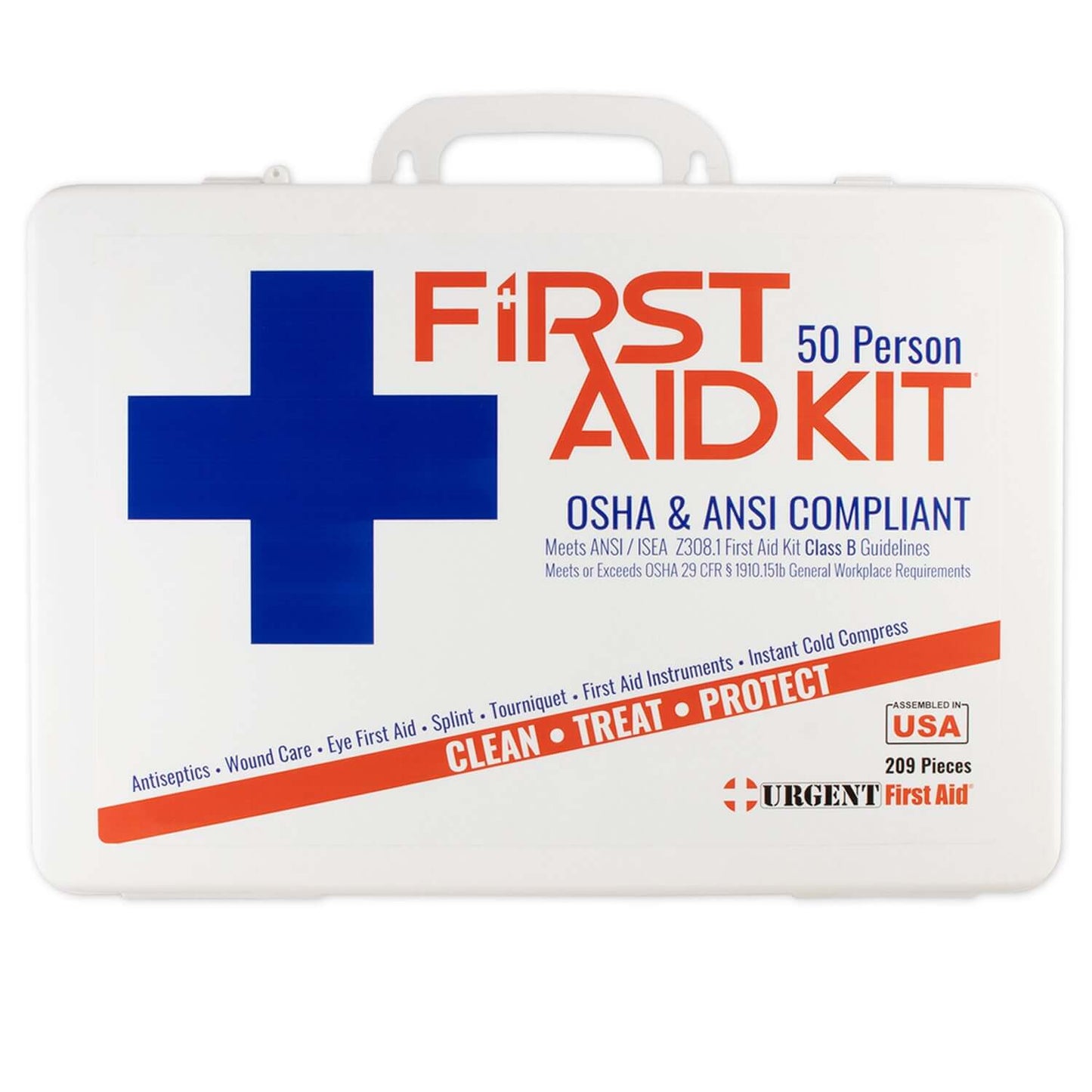 Bulk First Aid Kit, Plastic, 209 Pieces, ANSI B, 50 Person in a portable and wall mountable case.