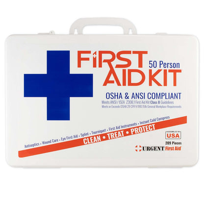 Bulk First Aid Kit, Plastic, 209 Pieces, ANSI B, 50 Person in a portable and wall mountable case.