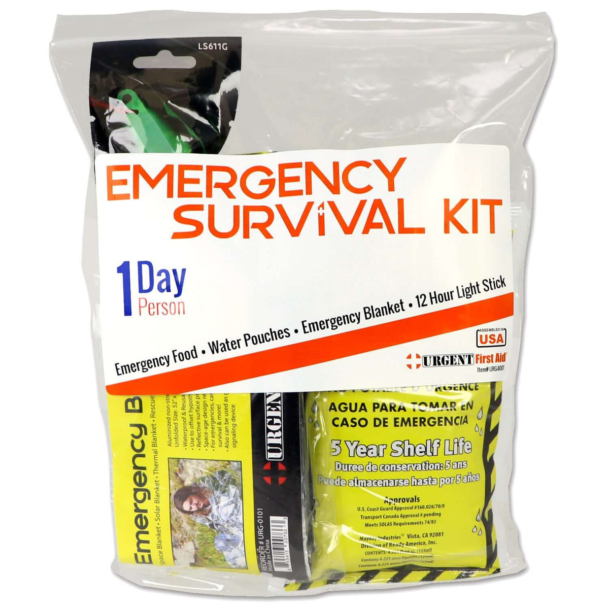 1-Day Emergency Survival Kit in Baggie Go Bag – Urgent First Aid®