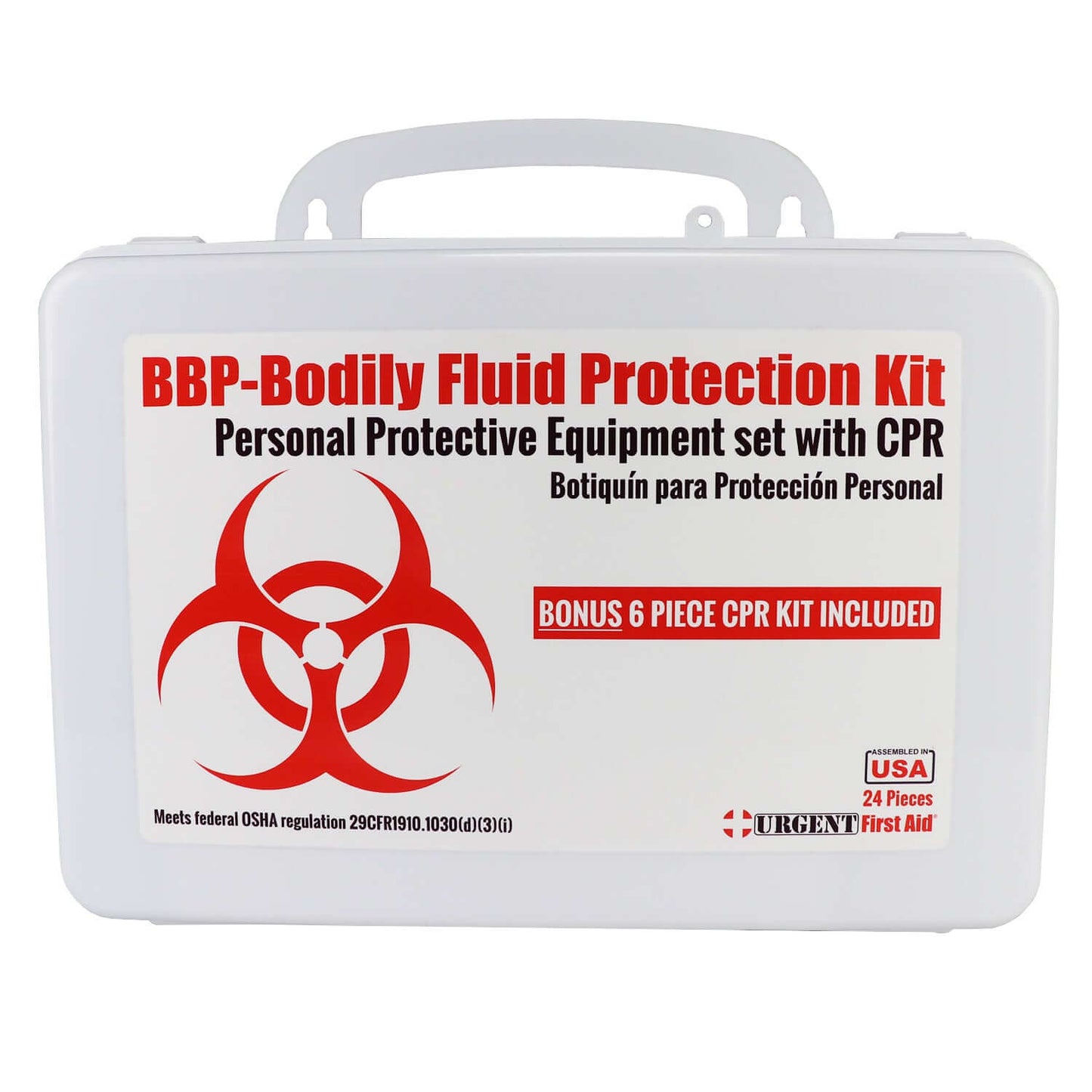 BBP / Bodily Fluid Protection Kit with Bonus 6 piece CPR kit for additional Rescuer Protection, personal protective equipment set.