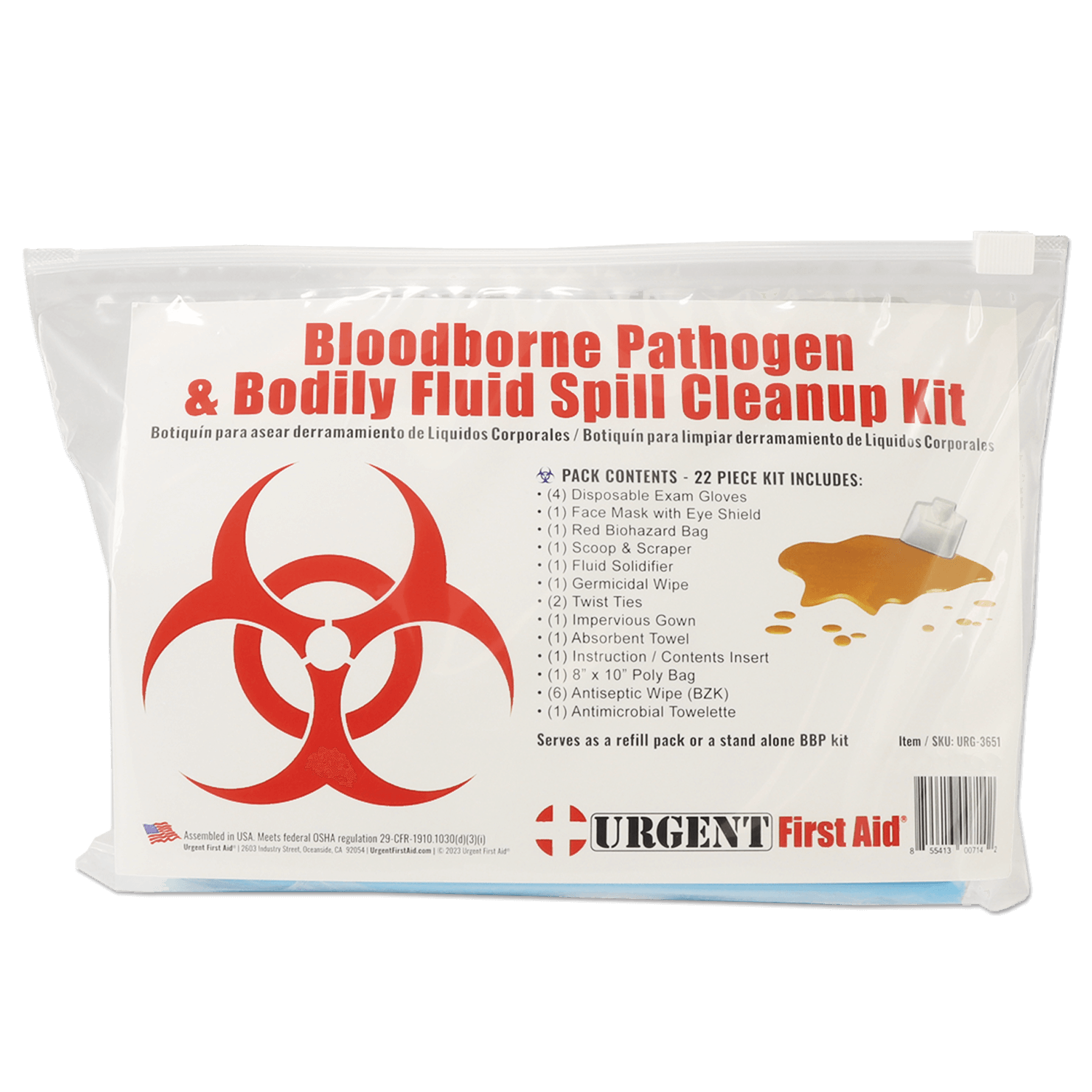 Clean First Aid Kit Bodily Fluid Clean Up Pack 22 Piece – Urgent First Aid®
