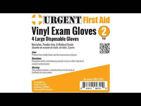 video of URG-2202 Disposable Gloves, Large, 2 Pair Per Bag Urgent First Aid®