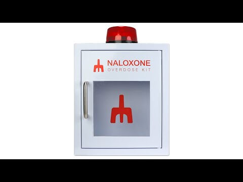 URG-NCAB1 Naloxone Overdose Emergency Kit Cabinet, Alarm and Strobe Light, White, Metal Urgent First Aid®
