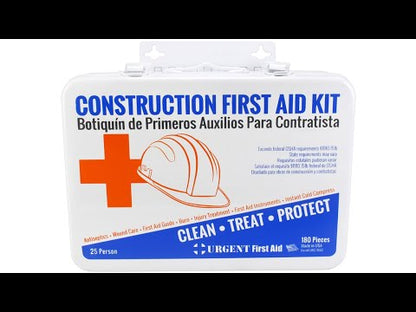 Bilingual OSHA Contractors First Aid Kit for Job Sites up to 25 People – Gasketed Metal, 180 pieces.
