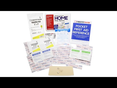 General Purpose Home First Aid Kit for Fundraisers containing various first aid supplies and reference materials.
