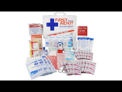 Bulk First Aid Kit, Plastic, 209 Pieces, ANSI B, 50 Person in durable case with various emergency supplies.