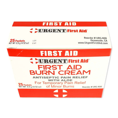 First Aid Burn Cream .9gram, 25 Packets Per Box - Antiseptic pain relief for minor burns.