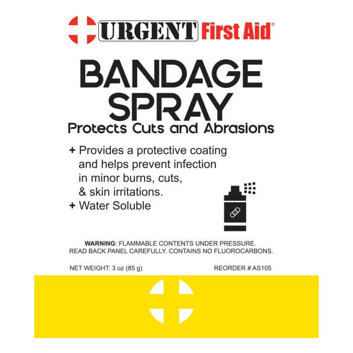 urgent first aid bandage aerosol spray can label