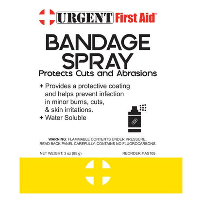 urgent first aid bandage aerosol spray can label
