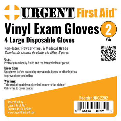 Urgent First Aid label for 2 pairs of vinyl medical doctor office gloves